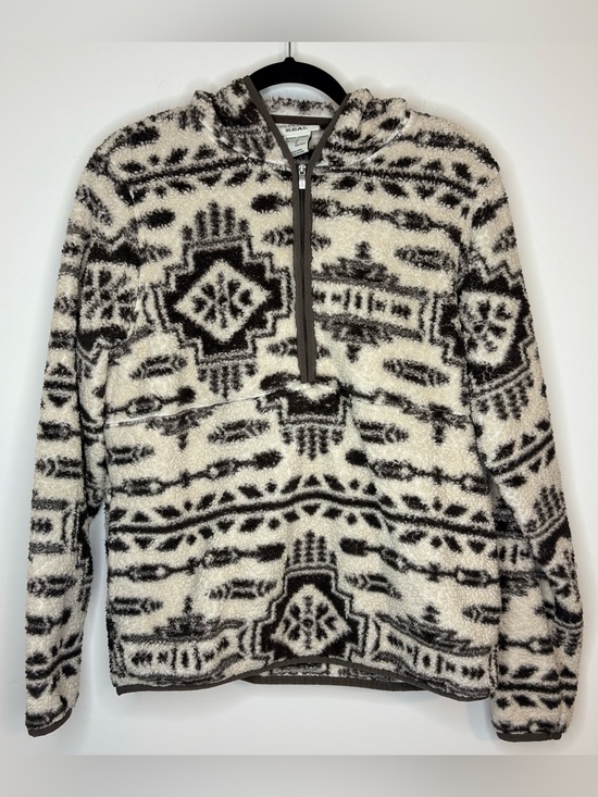 Ariat Jackets & Blazers - Ariat Real Berber Aztec Hooded Pullover Cream&Brown Fleece Half Zip Jacket Med